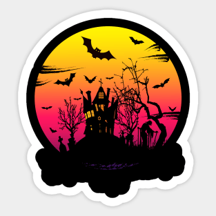 Guest and witch in cemetery for Halloween creepy design Sticker